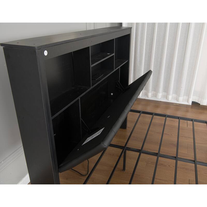 King/Queen Storage Bed with LED Headboard, Charging Station & 4 Drawers
