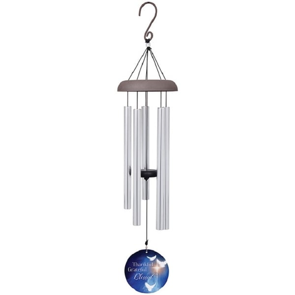 30” Silver and Blue Blessed Wind Chime with Printed Sail - N/A