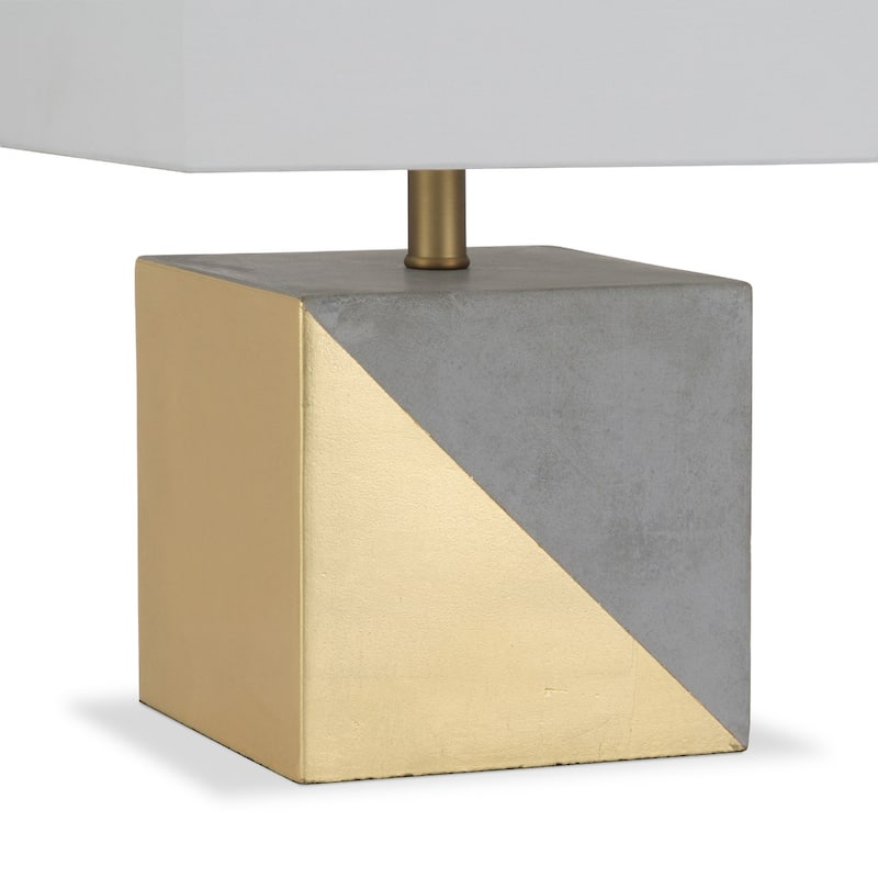 18'' Modern Industrial Concrete Table Lamp in Gray & Gold – White Rectangular Shade - 12" x 12" x 18"