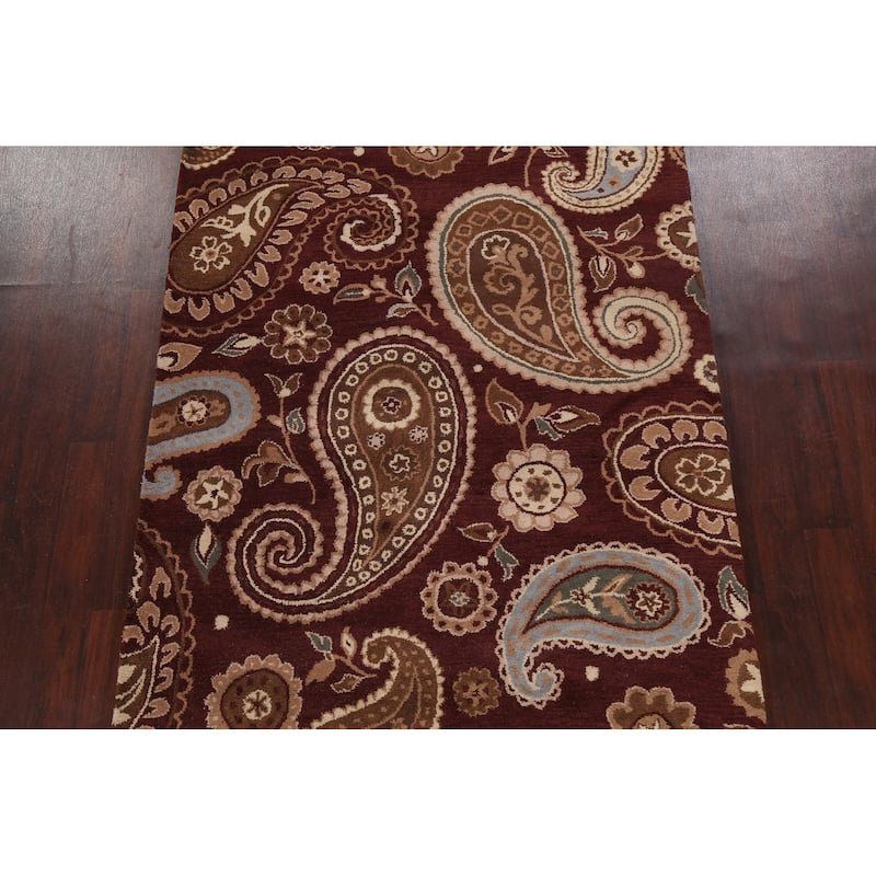 Floral Paisley Oriental Red Wool Area Rug Hand-tufted Office Carpet - 5'0" x 8'0"