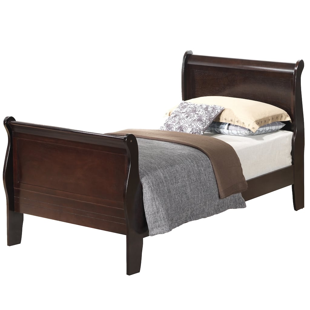 Wooden Sleigh Twin Platform Bed - 87" - Dark Brown