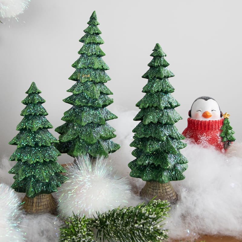 Glittered Pine Tree Christmas Decoration - 9.5"