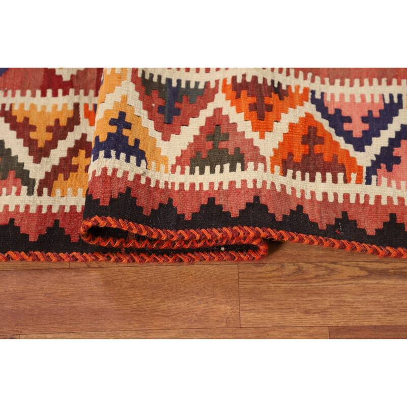 Reversible Kilim Qashqai Persian Vintage Rug Hand-Woven Wool Carpet - 4'11"x 7'8"