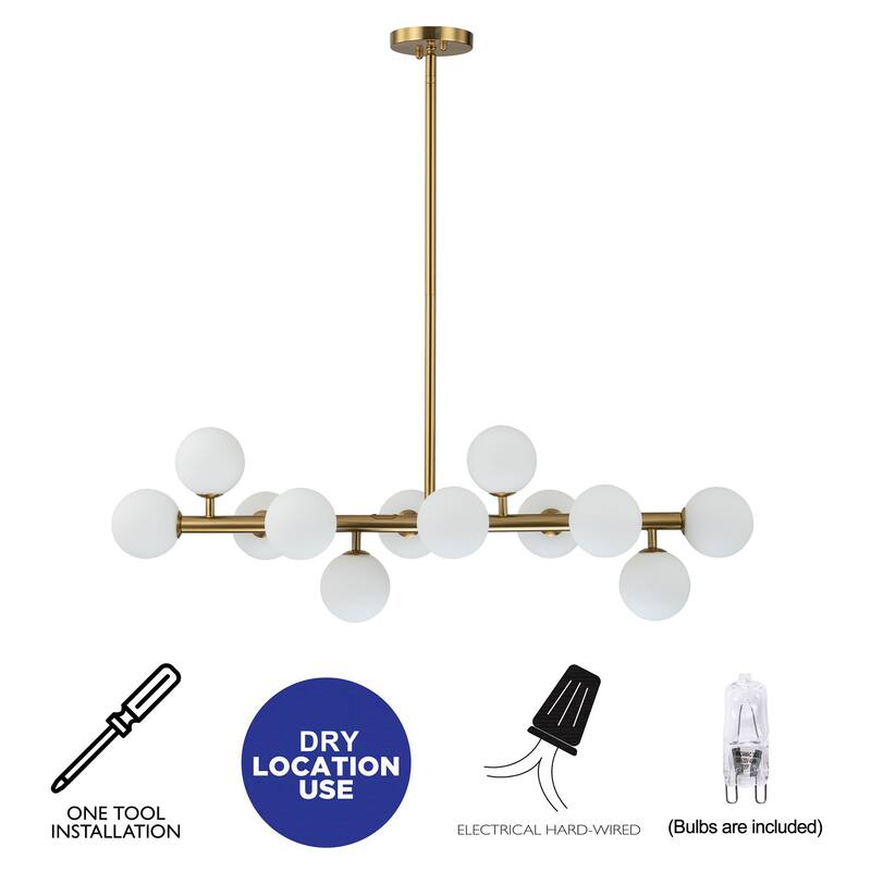 C Cattleya 12-Light Brass Linear Chandelier with Opal Glass Globes
