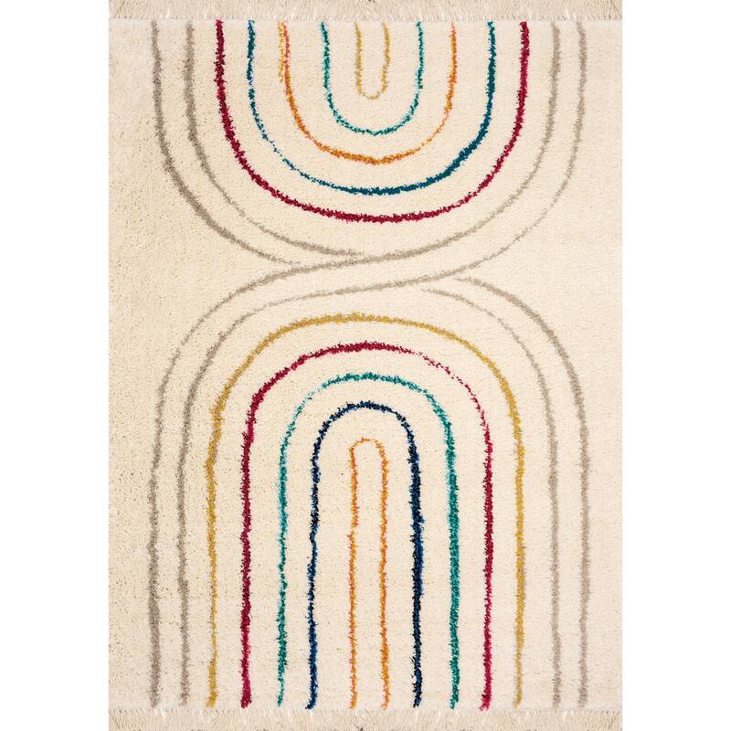 Bella Collection - Bohemian Rainbow Design Cozy Shag Rug