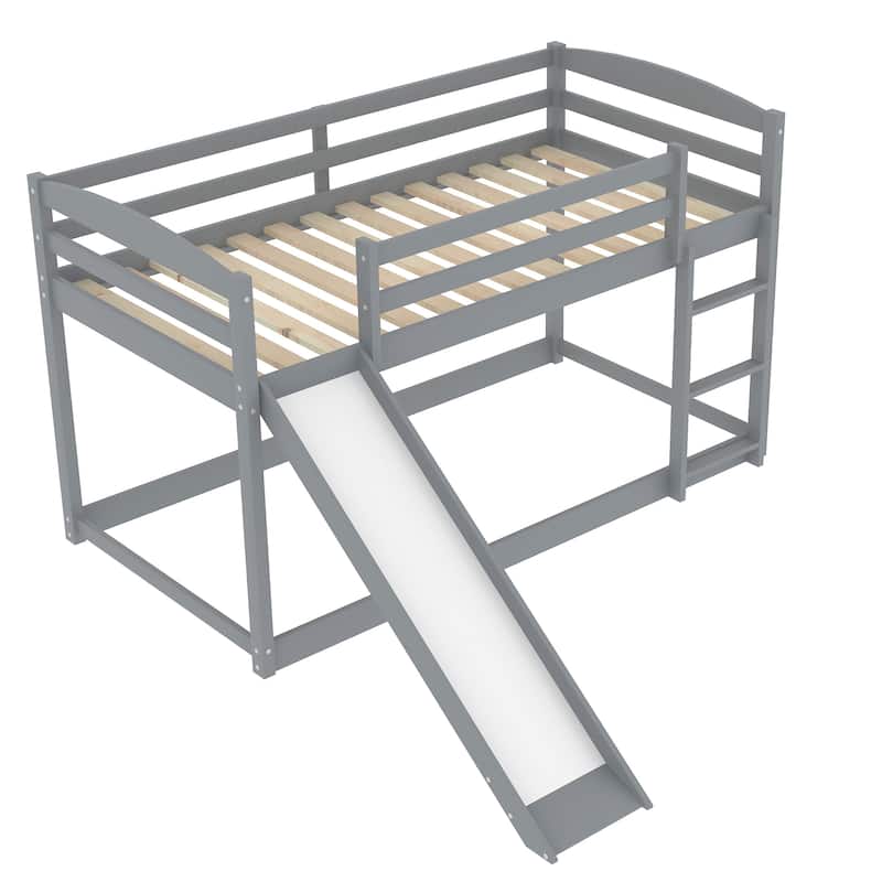 Low Twin Bunk Bed with Slide and Ladder, Sturdy Wooden Frame