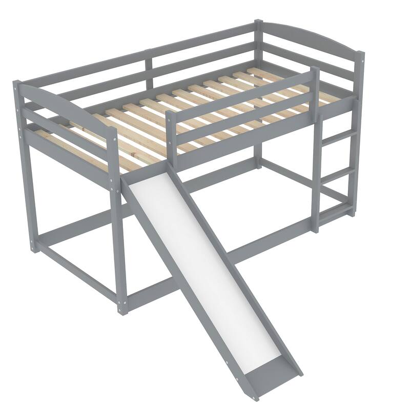 Twin Over Twin Size Bunk Loft Platform Bed Frame with Convertible Slide and Ladder, Fun and Functional Bedroom Furniture