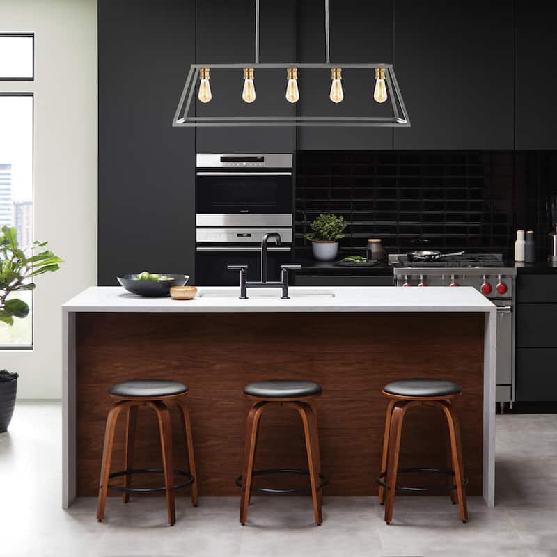 Staunton 38" 5-Light Adjustable Iron Farmhouse Vintage LED Dimmable Pendant, by JONATHAN Y
