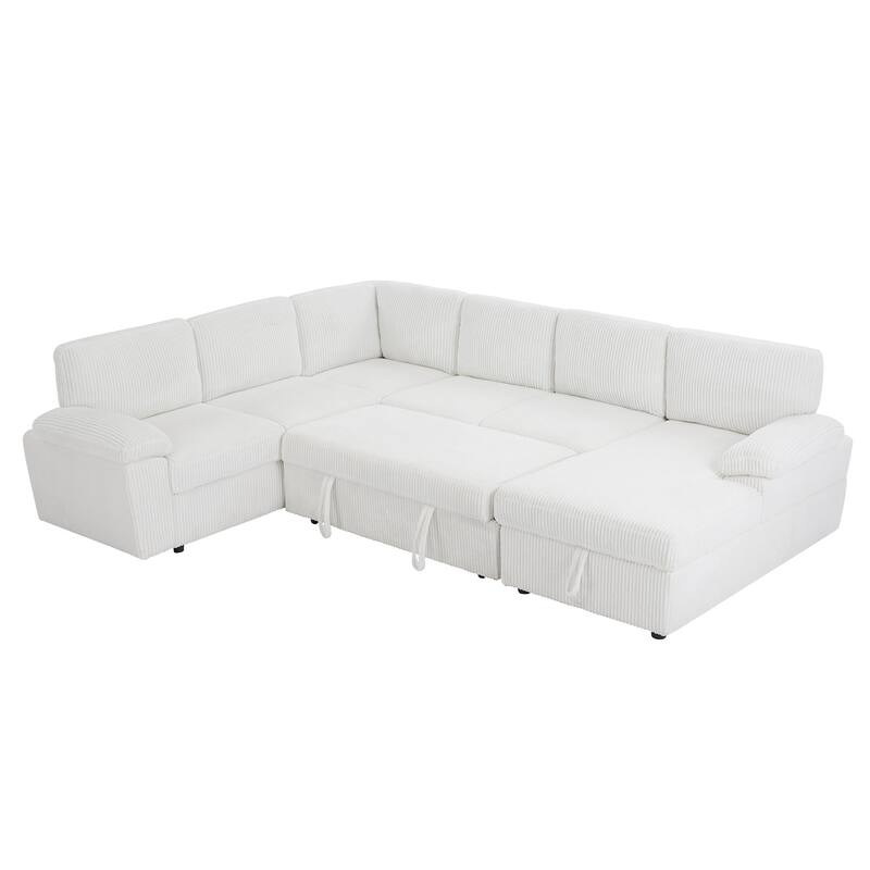 Modular Corduroy Upholstered Convertible Sectional Sofa with Storage