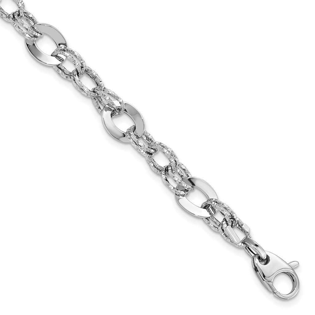 Curata 14k White Gold Fancy Polished Sparkle Cut Bracelet 7.5 Inch