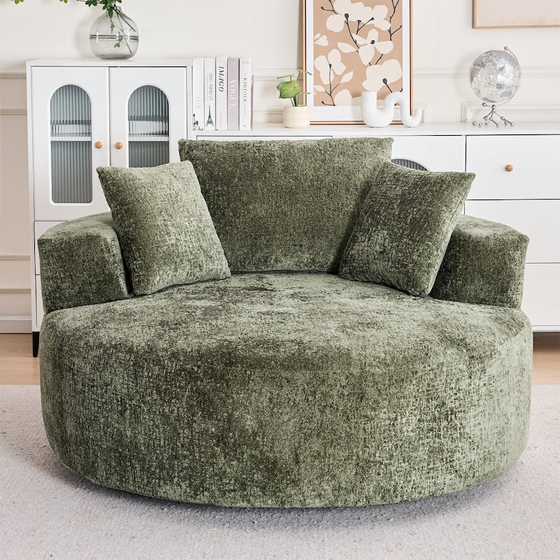 Oversized Swivel Accent Chair, Chenille Round Chairs Upholstered Swivel Chair, Single Sofa Armchair, Sleeper Chair - Green