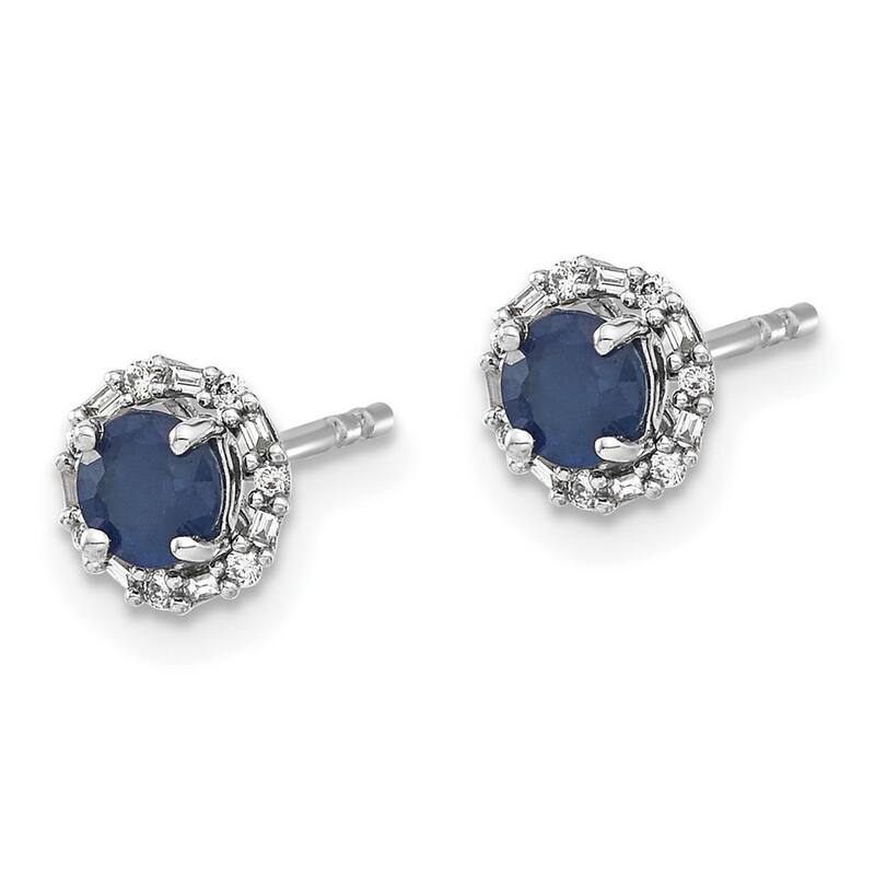 Curata 14k White Gold Diamond and Sapphire Earrings - 5x5mm Wide