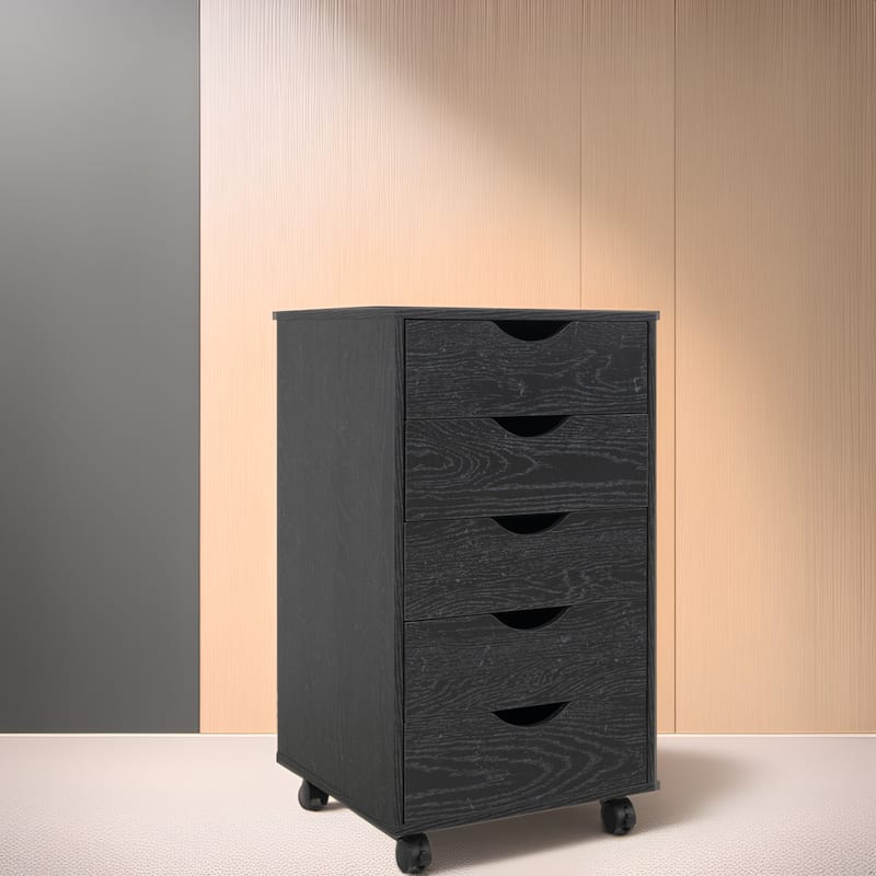 Portable 5-Drawer Wooden Cabinet with 360° Wheels, Smooth Pullout & Extra Top Storage