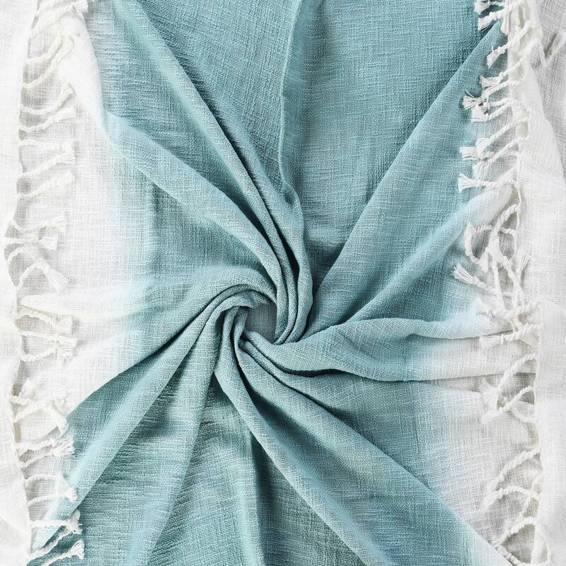 Sevita Angel Blue Shibori Slab Standard Size Throw Blanket with Fringe