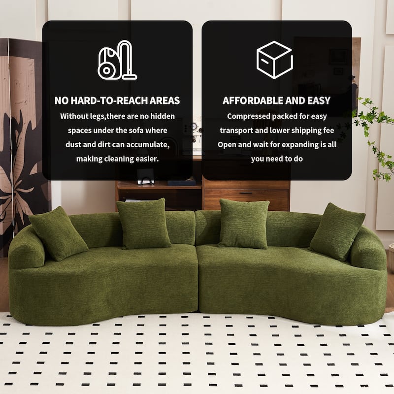Full Compression Sponge Chenille Curved Sleeper Sofa Couch with 4 Pillows