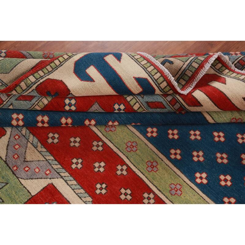 Hand Knotted Oriental 100% Wool Carpet Traditional Geometric Multi-Colored Kazak Area Rug - 11' 5'' X 8' 6''