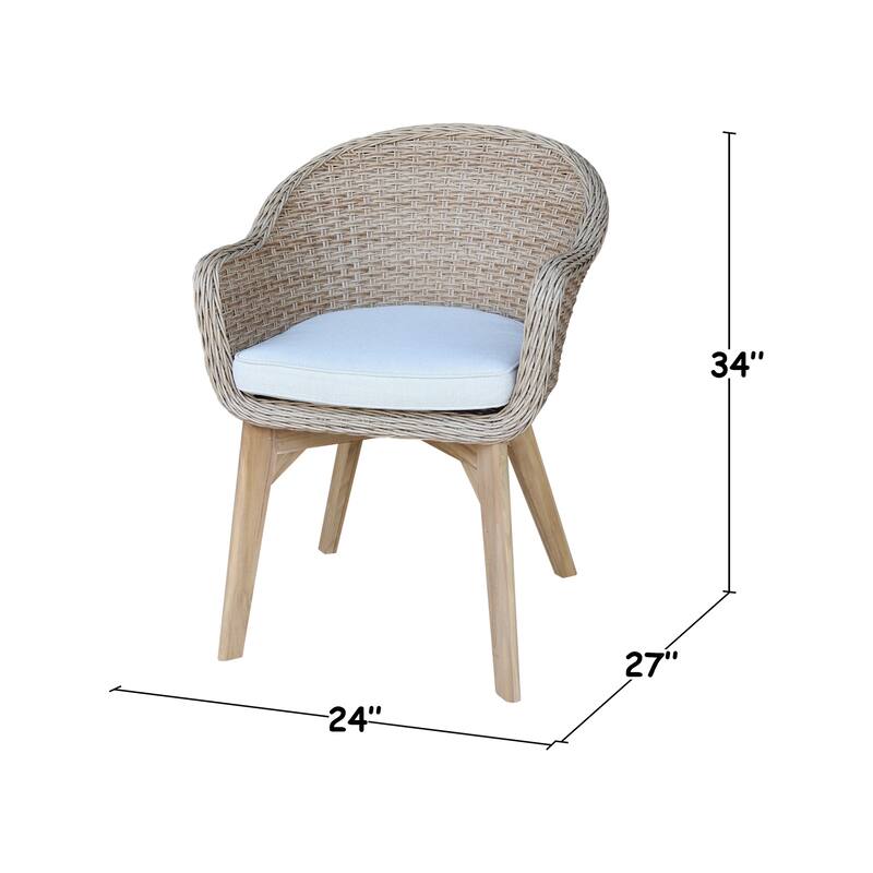 Outdoor Set of Two Wicker Dining Chairs with Cusions