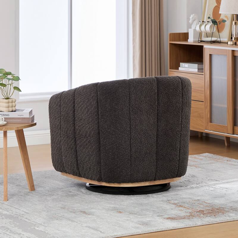 31.89" W Pumpkin-Shape Barrel Swivel Chair Modern Chenille Swivel Accent Chair with Metal Base, Upholstered Tufted Armchair