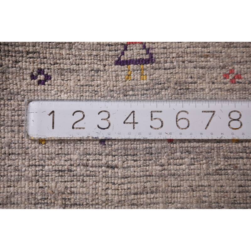 Striped Gabbeh Square Rug Hand-Knotted Wool Carpet - 7'11"x 8'0"