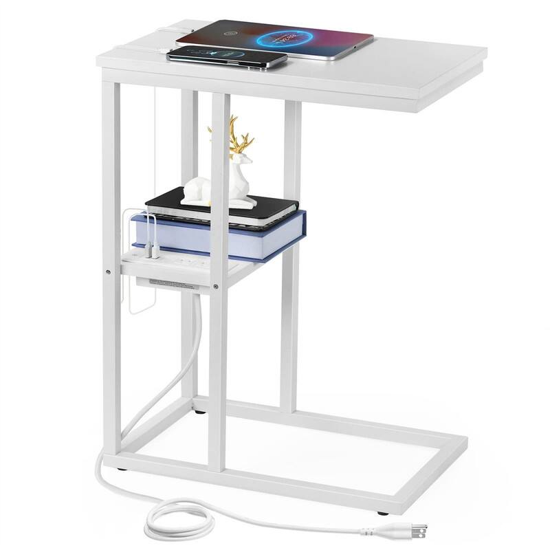 Small Side Tables with USB Ports and Outlets - White