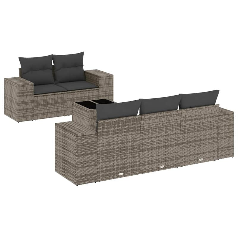 vidaXL Patio Sofa Set with Cushions Outdoor Furniture 6 Piece Poly Rattan - 21.7 x 24.4 x 27.2