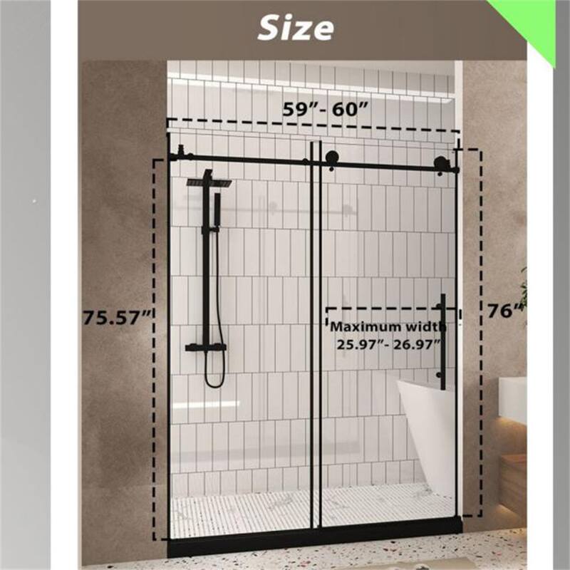 60"W x 76" H Frameless Shower Door with 1/4 "Tempered Glass,Handle