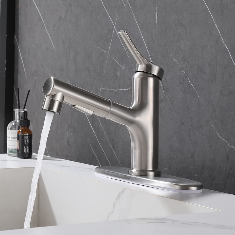 7.8" H Single-Handle Bathroom Sink Faucets with Pull Out Sprayer, Single Hole Vessel Faucet With Deck Plate