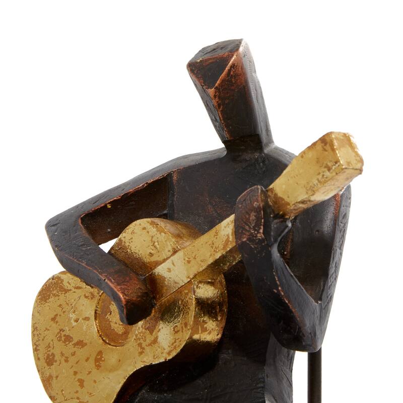 Brown Polystone Musician Decorative Sculpture with Gold Instruments (Set of 4)