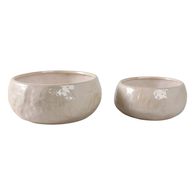 Stoneware Planters Modern Rounded Design and Texture Detail (Set of 2) - 12" x 12" x 5"