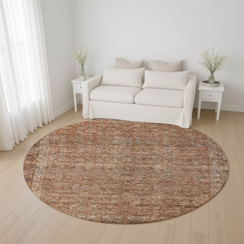 Premium Washable Super Soft Vintage Traditional Mayfield Rug - Copper - 8' x 8'