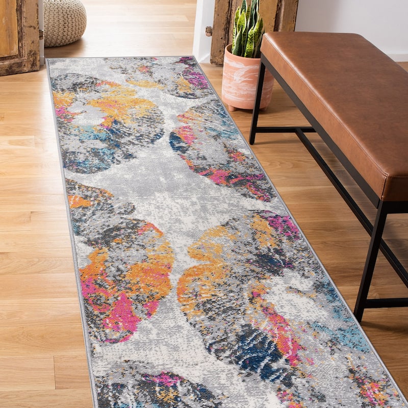 World Rug Gallery Contemporary Floral Area Rug - 2' x 7' - Multi - Runner