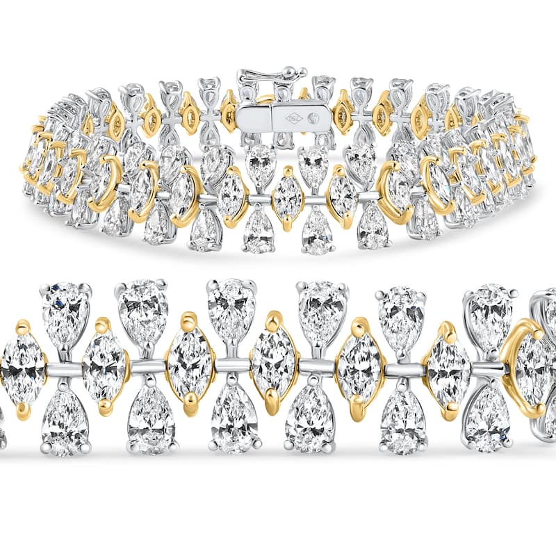 15Ct Pear & Marquise Shape Diamond Tennis Bracelet Gold 7" 22grams Lab Grown