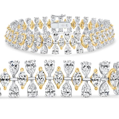 15Ct Pear & Marquise Shape Diamond Tennis Bracelet Gold 7" 22grams Lab Grown