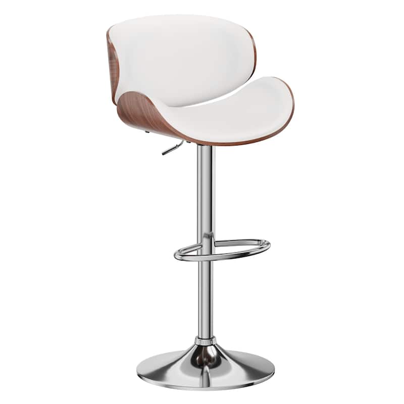 Bar Stools Adjustable Height Swivel Faux Leather Armless Barstools - Single - White - Adjustable