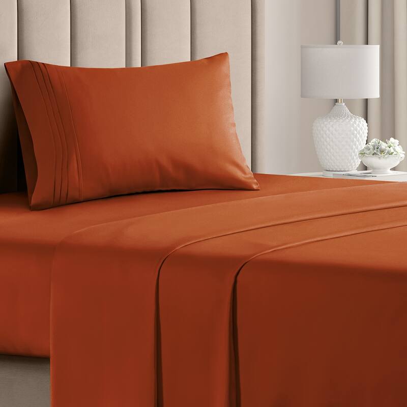 CGK Linens 4 Piece Solid Microfiber Deep Pocket Soft Bed Sheet Set - Twin - Terracotta