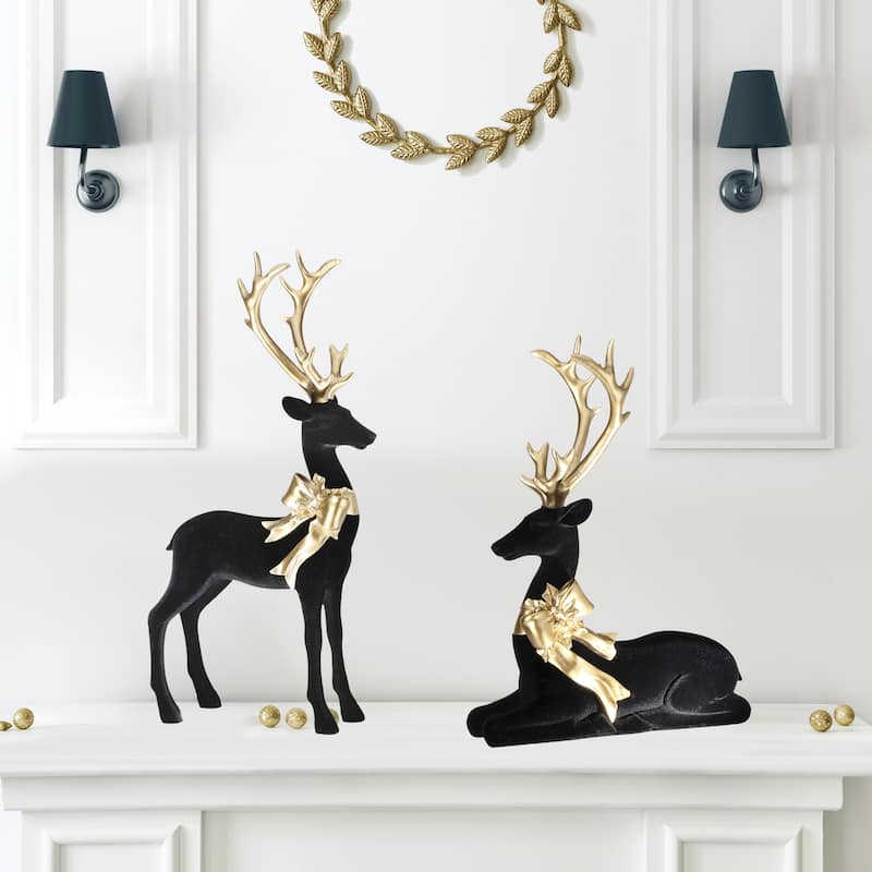 14-20" Resin Flocked Elegant Deer Set of 2