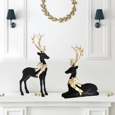 14-20" Resin Flocked Elegant Deer Set of 2