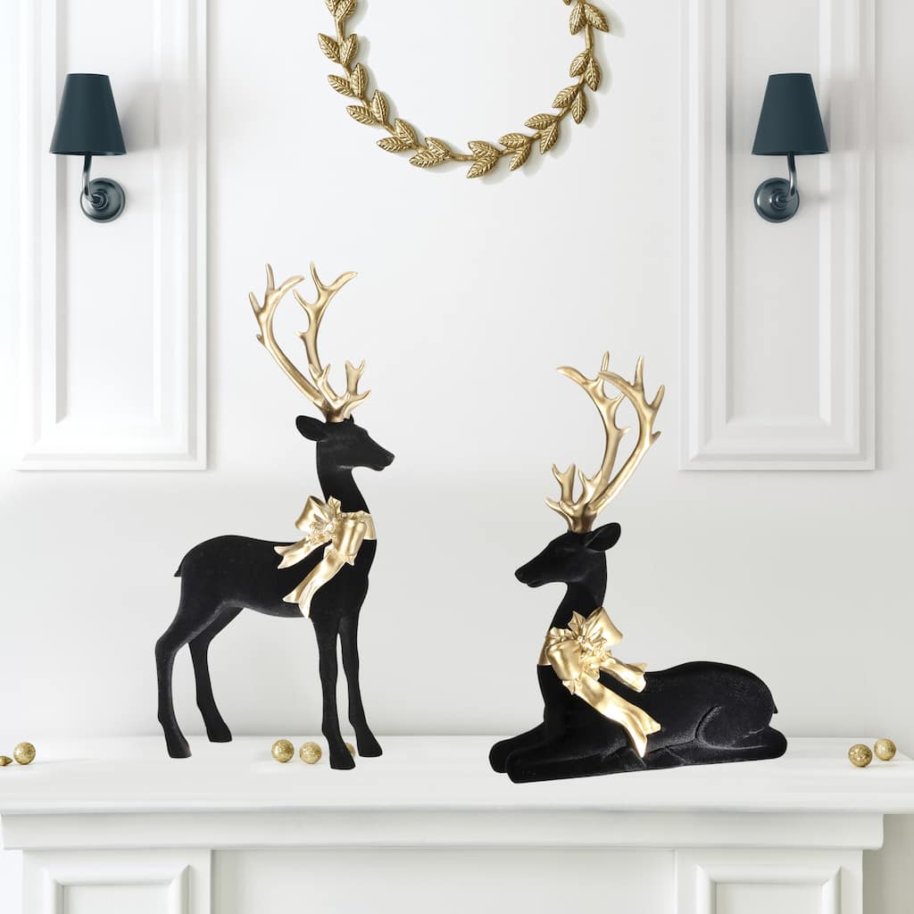 14-20" Resin Flocked Elegant Deer Set of 2