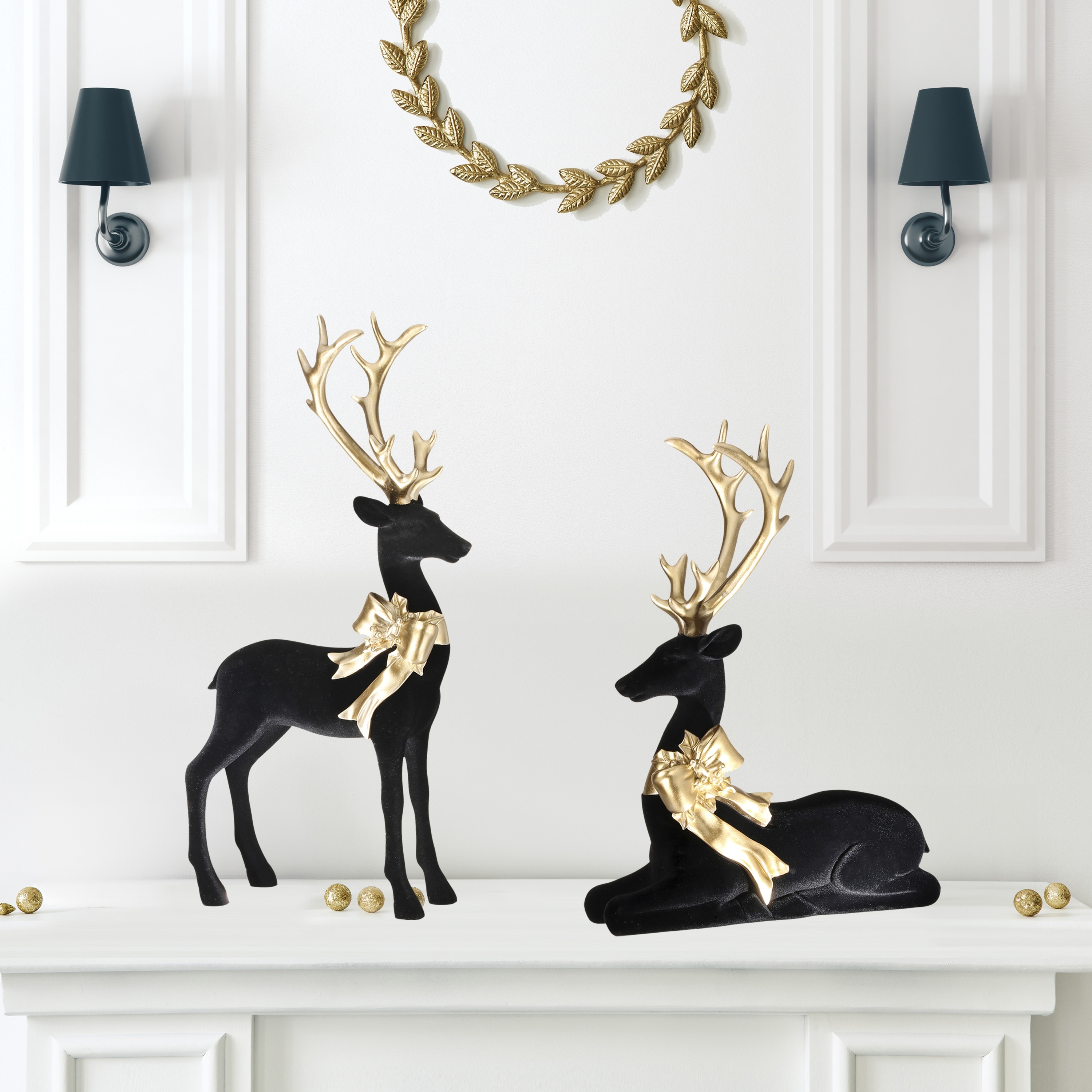 14-20" Resin Flocked Elegant Deer Set of 2