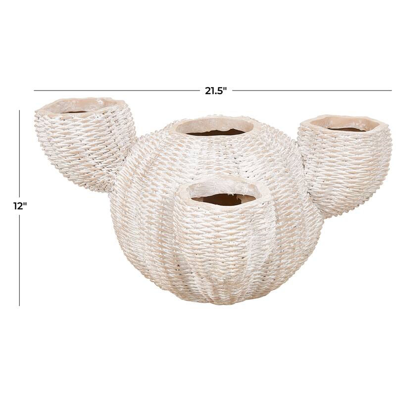 Cream Resin Wide Textured Cactus Indoor Outdoor Planter