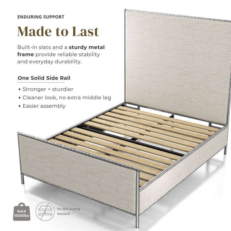 Furniture of America Zayen Modern 4-Piece Queen Size Hammered Metal Platform Bedroom Set with 2 Nightstands and Bench