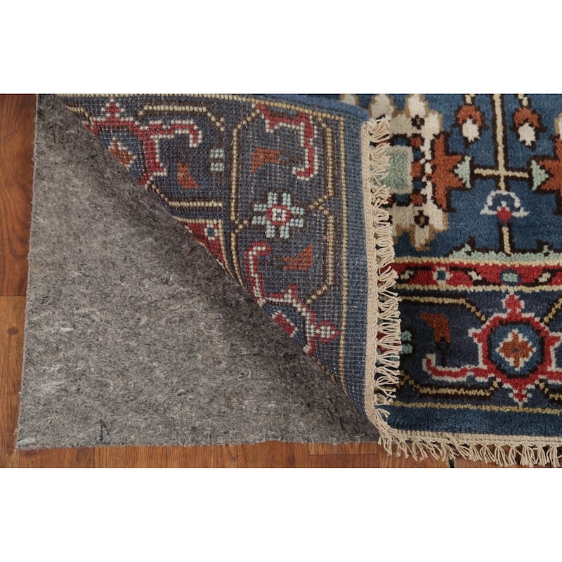 Blue Geometric Oushak Indian Area Rug Handmade Wool Carpet - 3'11"x 5'10"