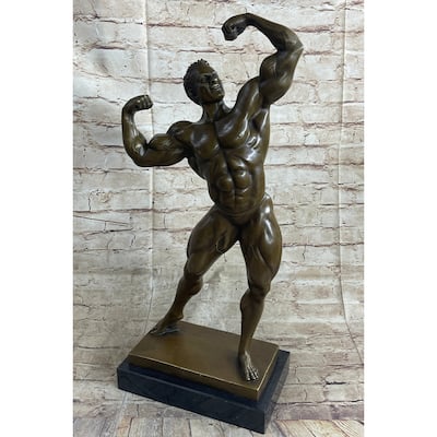 Bodybuilder Muscle Iron Man Athlete Bronze Statue Sculpture Trophy 21 Inches X 10 Inches
