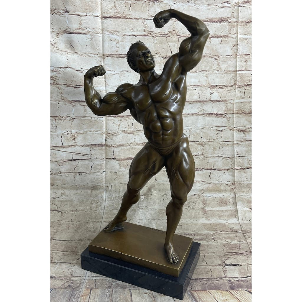 Bodybuilder Muscle Iron Man Athlete Bronze Statue Sculpture Trophy 21 Inches X 10 Inches