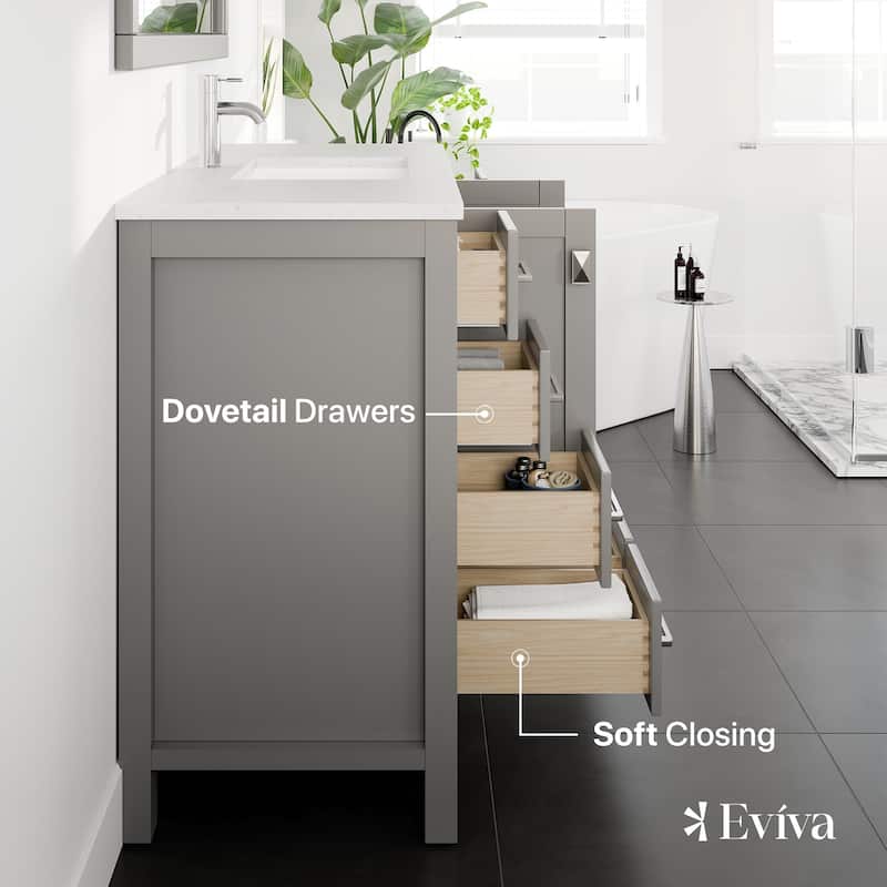 Eviva London 48"W x 18"D Gray Bathroom Vanity with Carrara Quartz Countertop and Undermount Porcelain Sink