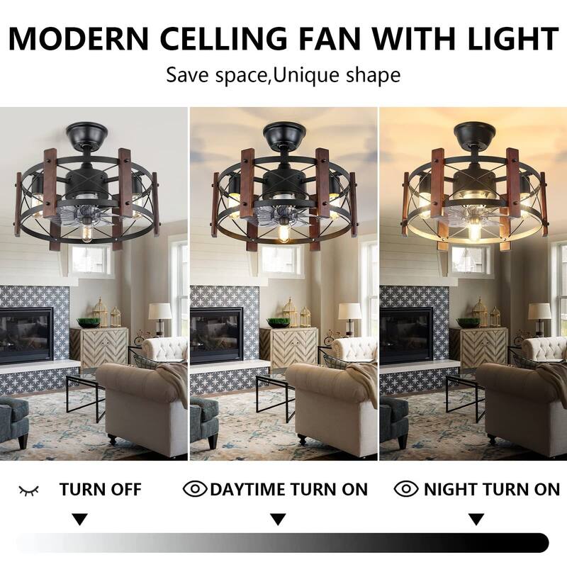 20" Caged 8-Blade Ceiling Fan with Lights Remote Control - 19.7"L x 19.7"W x 7.5"H