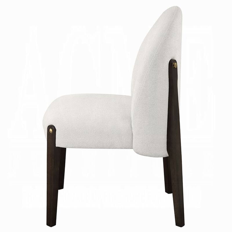 Jeh Side Dining Chair Set of 2, Beige Chenille, Espresso Brown Wood