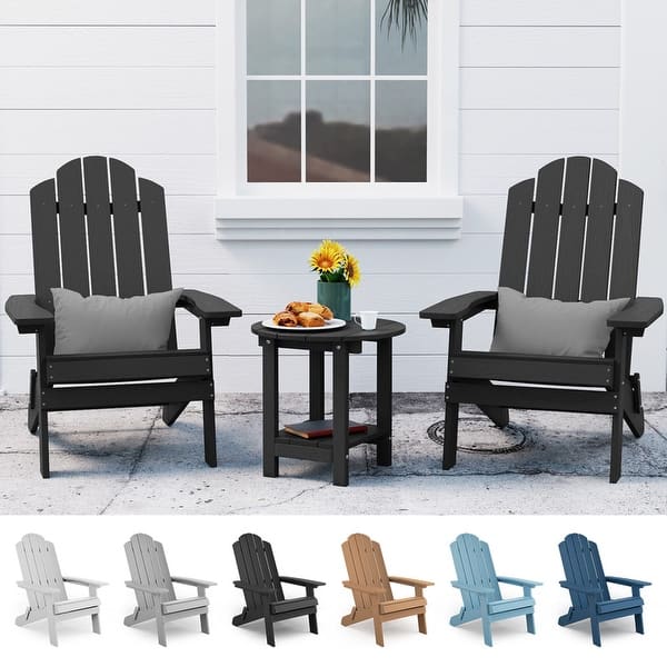 slide 2 of 46, WINSOON 3-Piece All Weather HIPS Outdoor Folding Adirondack Chairs and Table Set
