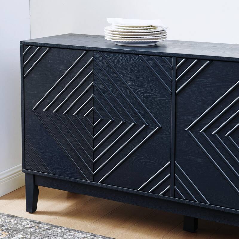 60" Mid Century Buffet Cabinet - Geometric Storage Sideboard