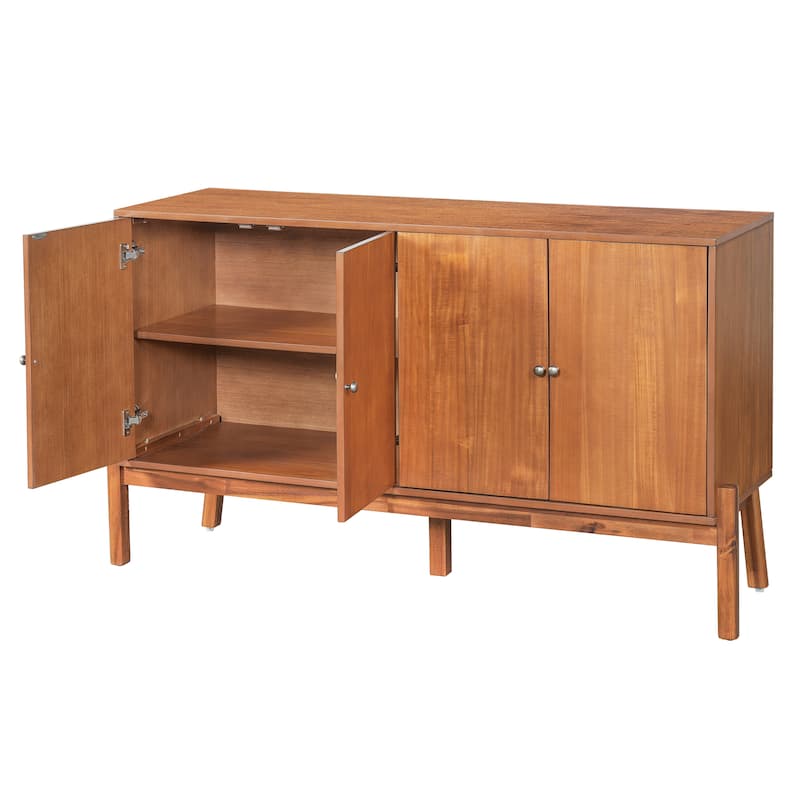 Vintage Sideboard Buffet Cabinet, 34.2" H 4-Door Storage Cabinet with Metal Handles, Brown Finish for Dining Room or Living Room